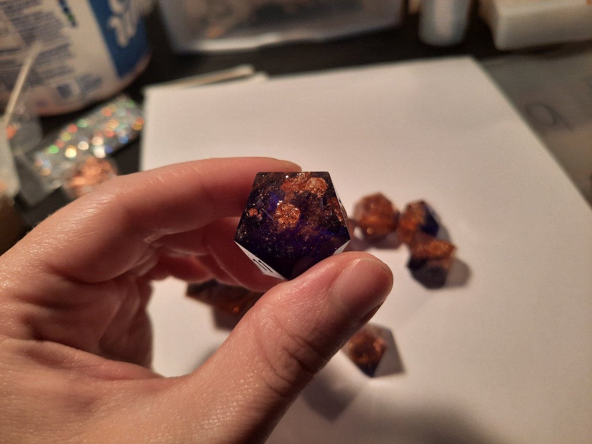 Deadderson's tweet photo. Yessss, fresh space dice for @OdmWrites, based on the Carina Nebula! #handmadedice https://t.co/KiRvoQY9Vu
