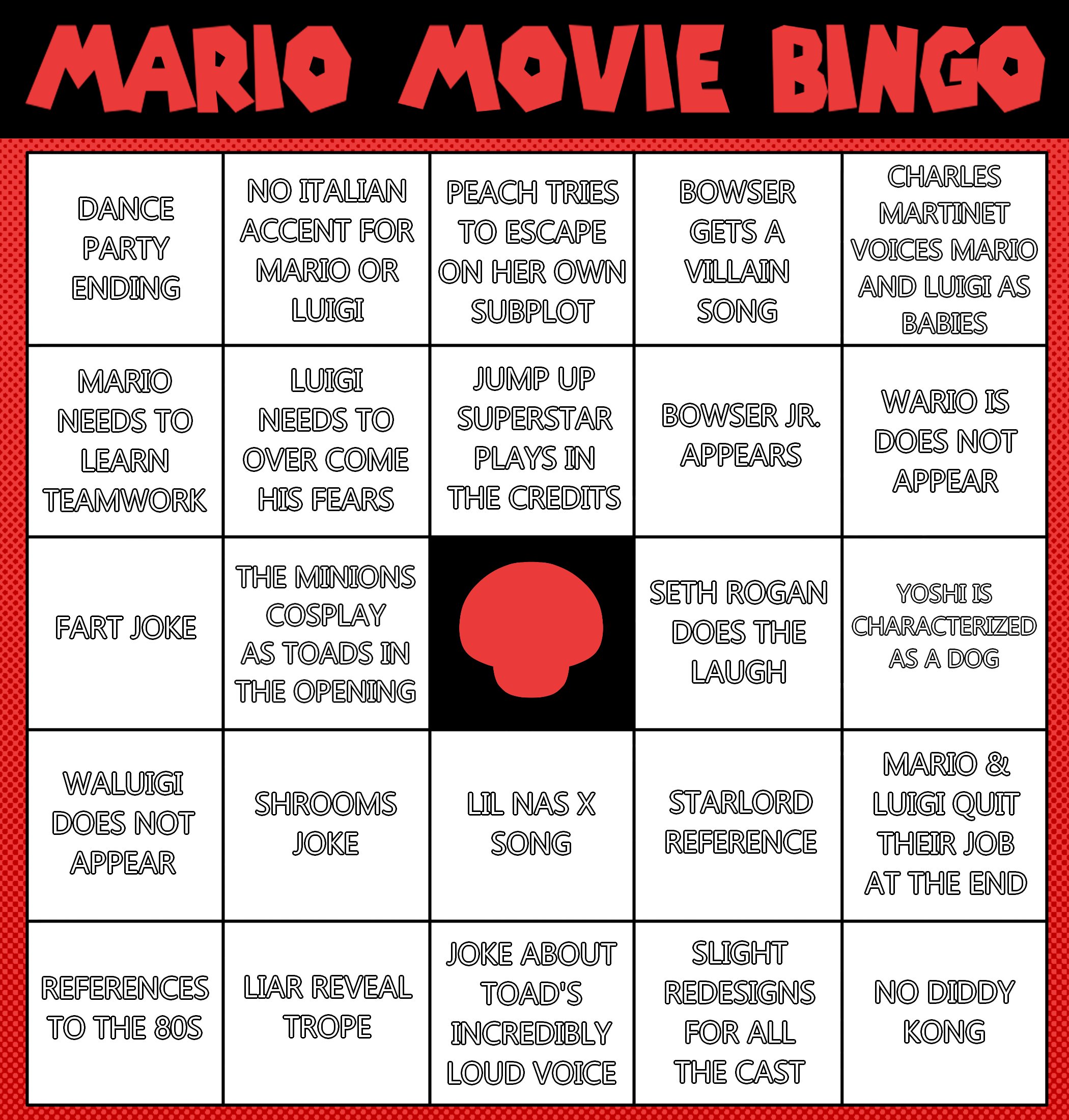 bingo(Mario vs Luigi Tour) Multiplayer Bingo Card