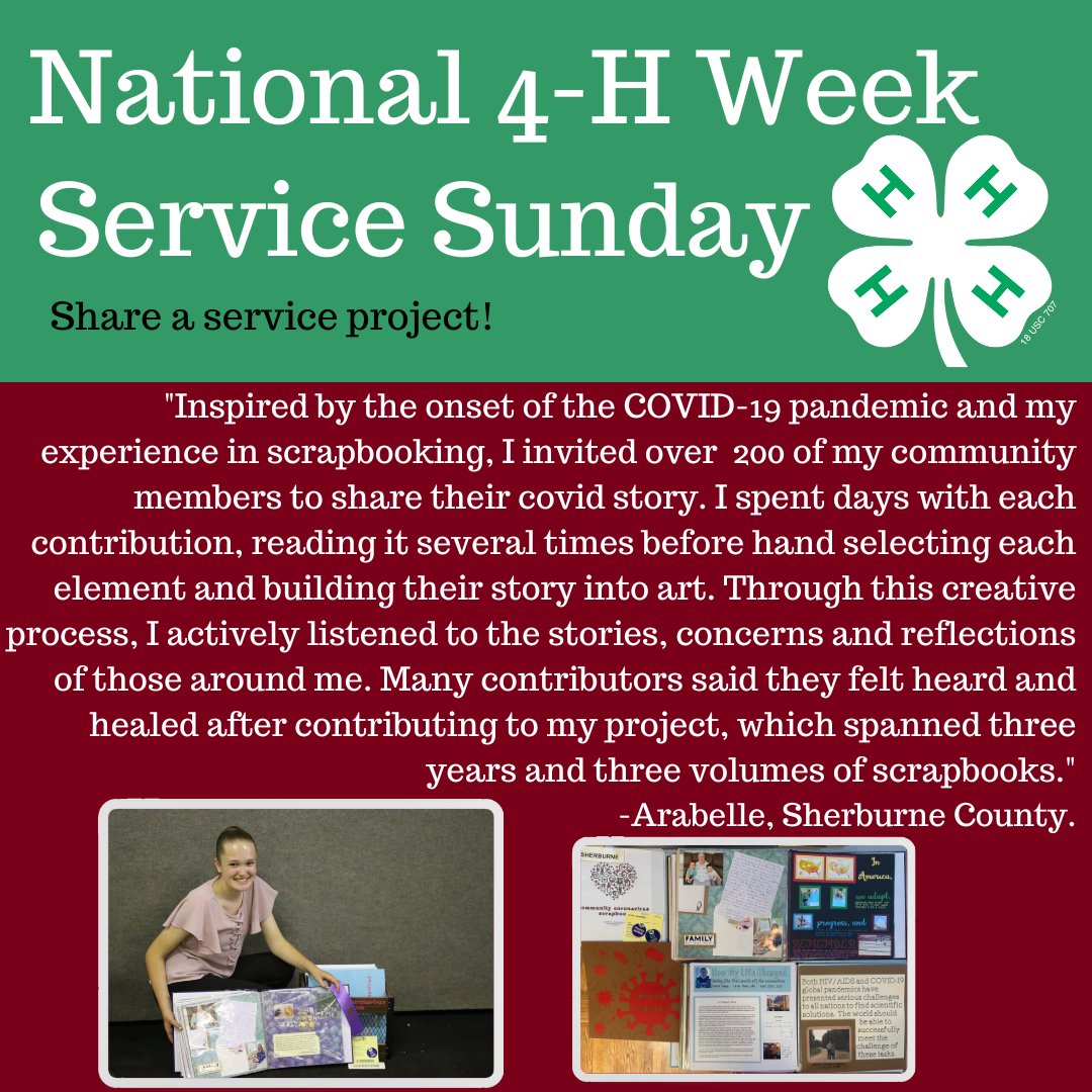 MN4H's tweet photo. Today marks the beginning of National 4-H Week! To kick the week off on a positive note, share your service projects with us! Tag @MN4H and use the hashtag #mn4h. https://t.co/gzsFgKGLD1