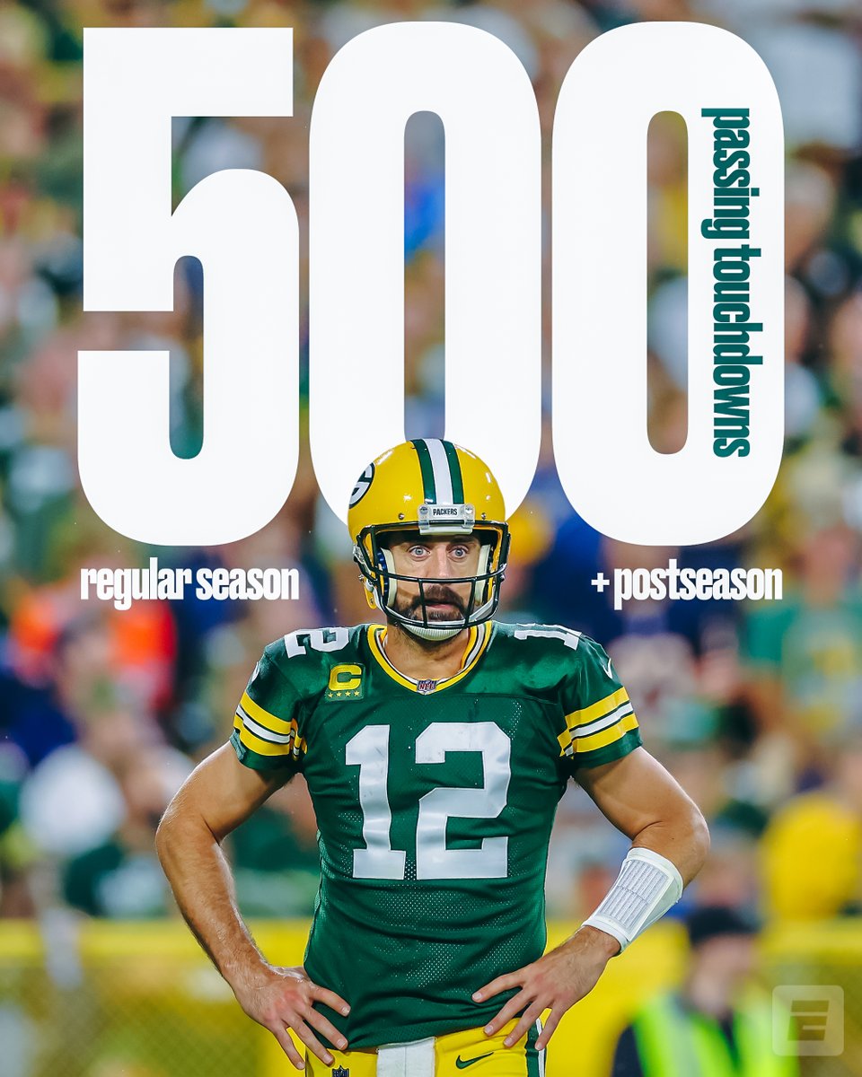 ESPN on Twitter: "Mr. 5️⃣0️⃣0️⃣ Aaron Rodgers becomes the fifth player in  NFL history with 500 TD passes (regular season and postseason) 🧀  https://t.co/pSMSAt9Q11" / Twitter