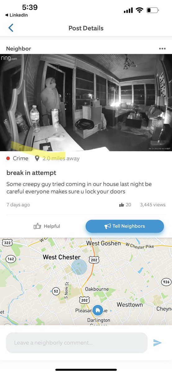 rockreilly's tweet photo. How about the @ring doorbell using the same porch with 2 different burglars for 2 different theft notifications. #fake https://t.co/W0XpE7dwJX