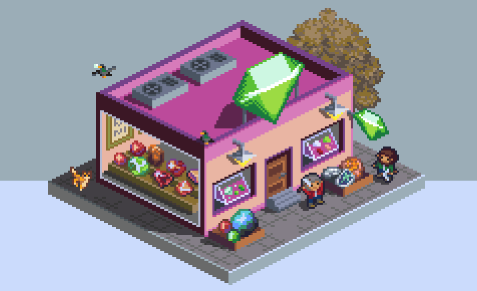 Jewel store 💎 #pixel_dailies 
<a href="/Pixel_Dailies/">Pixel Dailies</a>  #jewel  #dailyart #pixelart #aseprite 
#isometry #isometric #store
