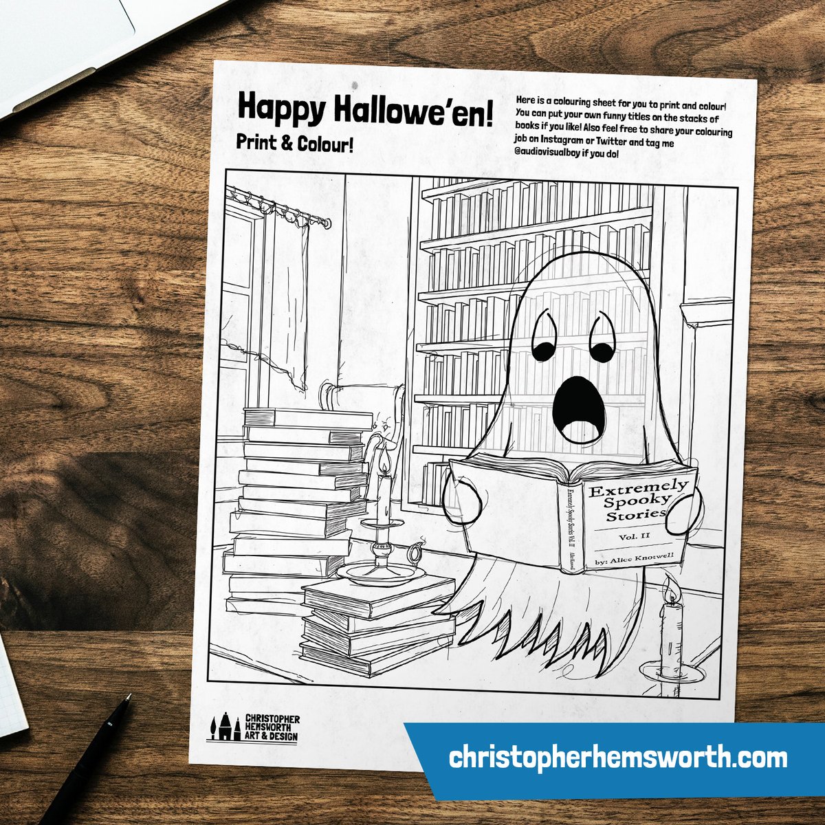 PLEASE SHARE: Thus begins #Halloween Month! Did you spend any time colouring with the kids last year while curled up with a spooky movie? Why the heck not? Do it this year! You can download and print this FREE cute #ghost colouring sheet of mine at christopherhemsworth.com