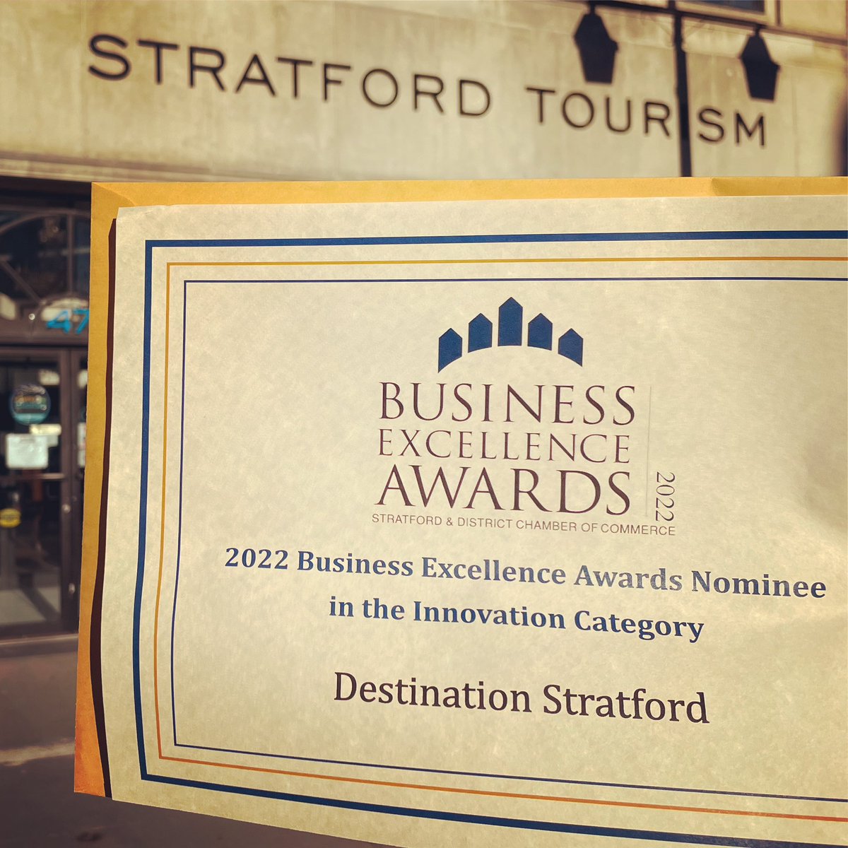 On behalf of the team at <a href="/StratfordON/">Destination Stratford</a> and <a href="/LightsStratford/">Lights On Stratford</a> THANK YOU to <a href="/stratfordchambr/">Stratford Chamber</a> and those who nominated us for the 2022 Business Excellence Awards for the Innovation Category! It is an honour. #lovestratford