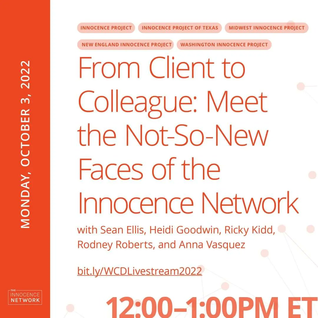 The Innocence Network is hosting a day virtual programming featuring experts, advocates, &amp; directly impacted people in honor of the 9th Annual International #WrongfulConvictionDay. Join us Monday, October 3rd, 9am-8pm ET! Register at buff.ly/3dOeeUJ
