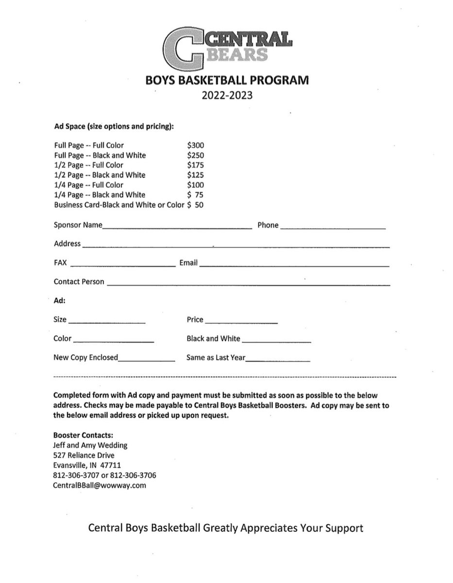It’s that time of year!  We are looking for sponsors for our 2022-2023 Boys Basketball Program.  Please pass this along to any individuals or organizations who are interested!