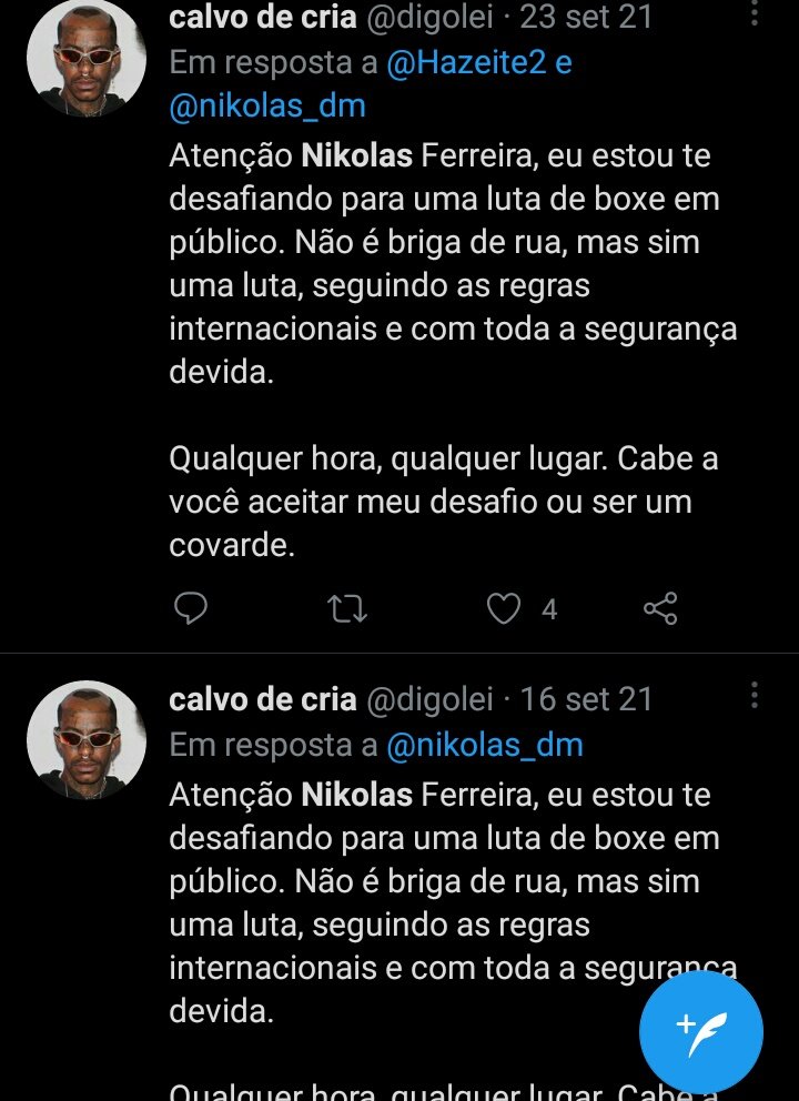 digolei's tweet image. Atenção Nikolas Ferreira, eu estou te desafiando para uma luta de boxe em público. Não é briga de rua, mas sim uma luta, seguindo as regras internacionais e com toda a segurança devida.

Qualquer hora, qualquer lugar. Cabe a você aceitar meu desafio ou ser um covarde.