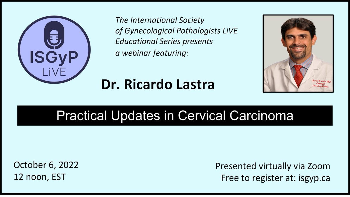 Lots of things are changing in the world of cervical cancer - Hear it from Dr. Ricardo Lastra on our next ISGyP LiVE webinar this Thursday Oct 6th at noon Eastern. Free to attend isgyp.ca