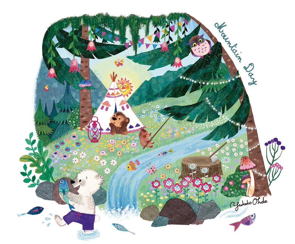 「10月3日は #登山の日 山のある風景 」|おおでゆかこ - イラストレーター 絵本作家のイラスト