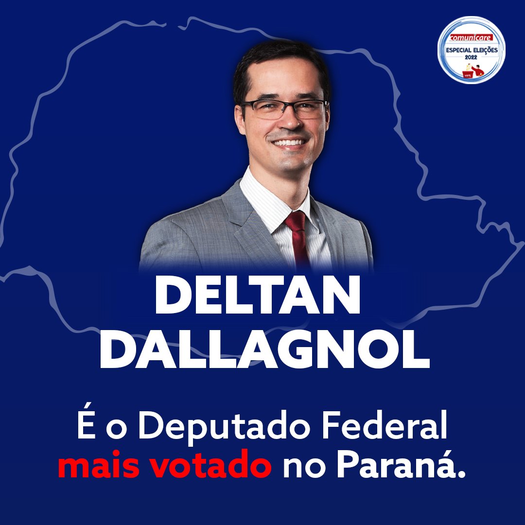 RedeComunicare's tweet photo. O candidato a deputado federal Deltan Dallagnol (Podemos) foi o mais votado do Paraná, com mais de 344 mil votos. https://t.co/xkvOG0Q2sA