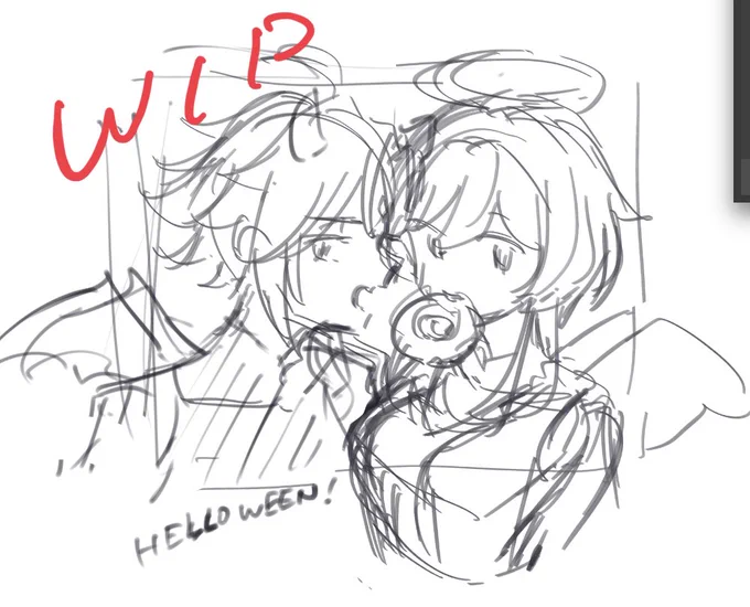 webオンリーに向けてハロウィン魈蛍描きたいなっていう気持ちを込めたラフ 