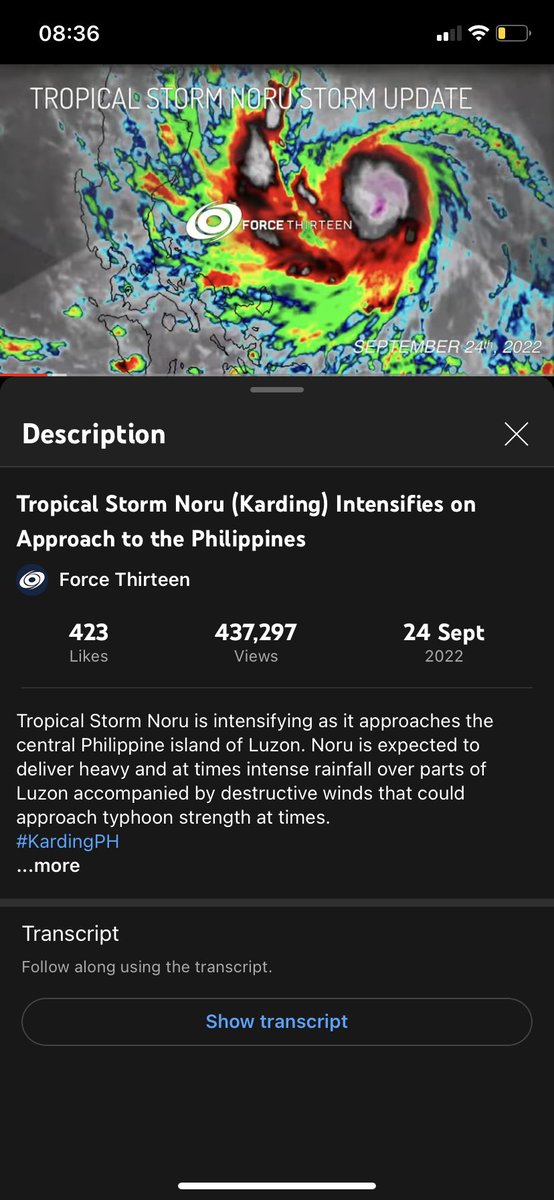 CycloneTrackOZ's tweet photo. 437k views is something I never thought I would reach on any one of my storm updates, however Noru Update 2 on the Force Thirteen channel proved that dead wrong. I will forever remember this! https://t.co/oBEtpTGy6O