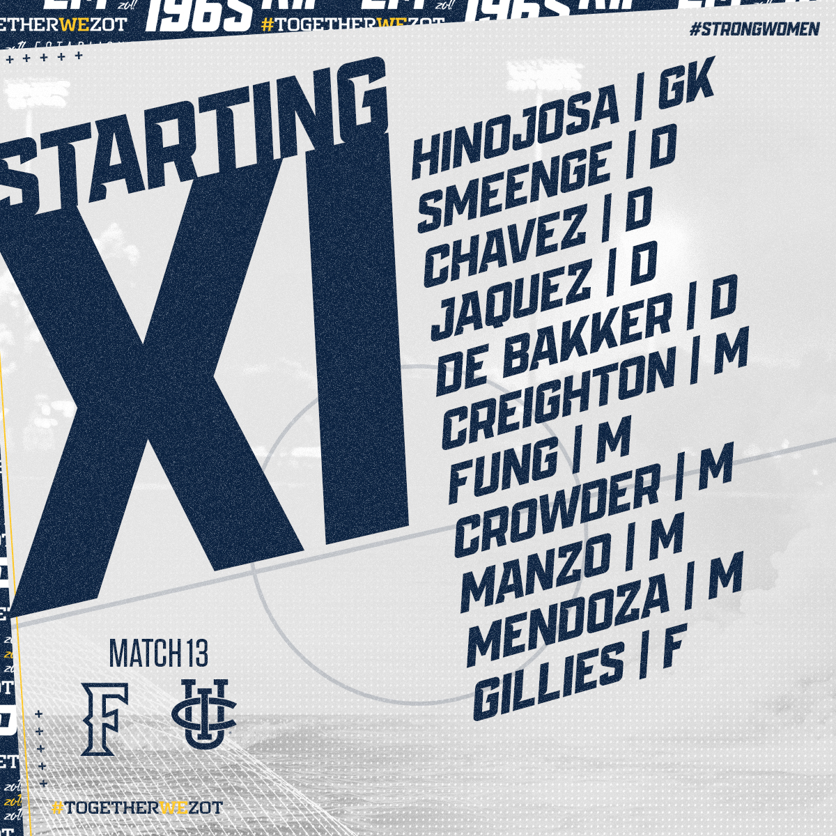 UCIwsoc's tweet photo. Anteaters seek revenge from the non-conference loss in Fullerton. Your Starting XI!

#STRONGwomen https://t.co/Xl7t4dTKRr