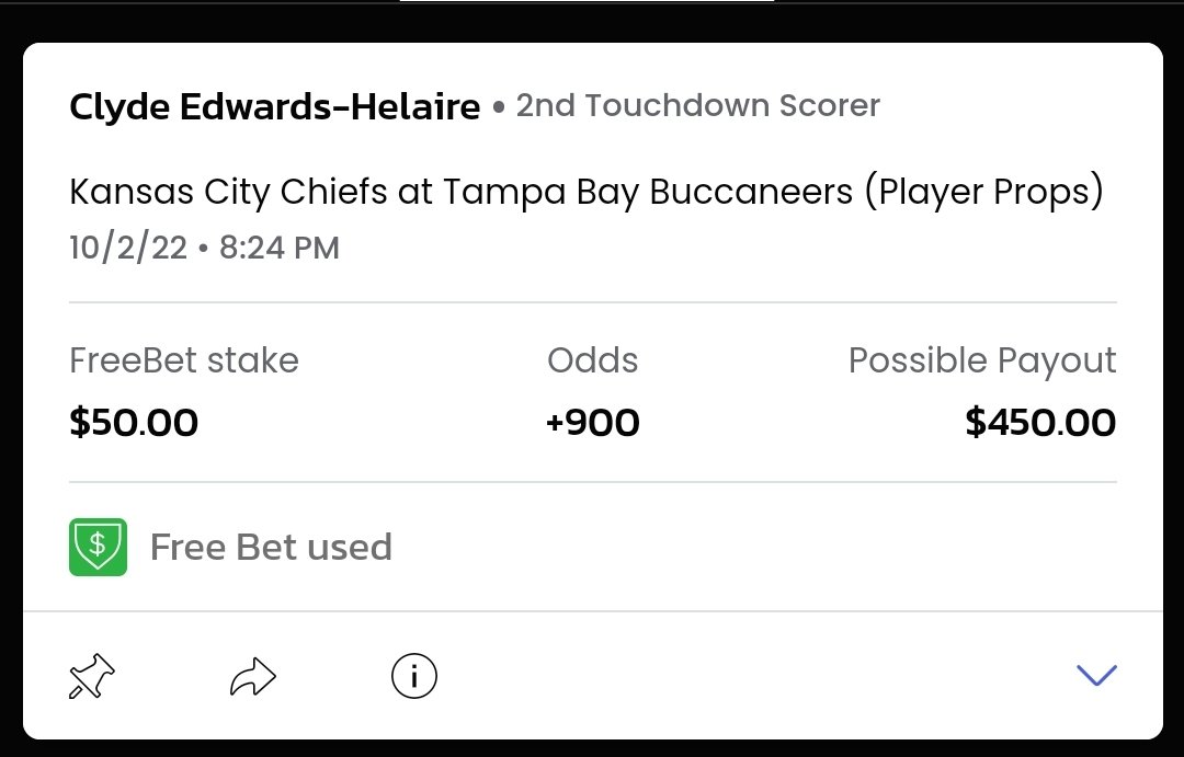 therealkeatton's tweet photo. Spent $10. Received free $50 bet.
Net winnings? $440...
Thank you #edwardshelaire @BetMGM #Chiefs #SNF https://t.co/9AeNBoOYrl
