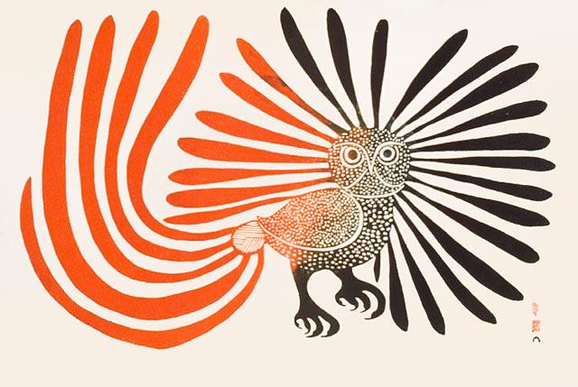 The Enchanted Owl, 1960, stone cut print by Inuk artist Kenojuac Ashevak #WomensArt