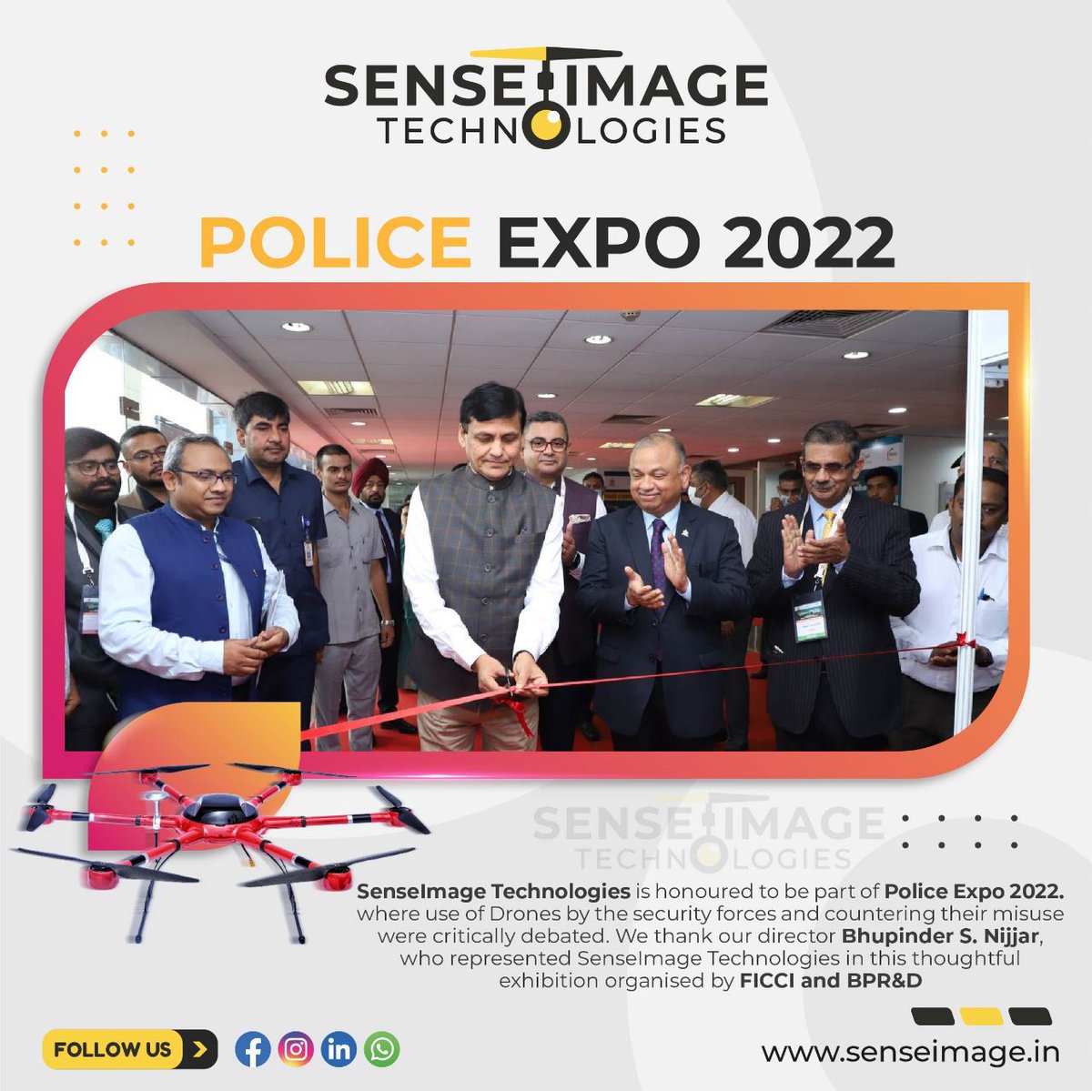Senseimage_tech's tweet image. SenseImage Technologies was honored to be part of police expo 2022 where use of Drones by the security forces and countering their misuse were critically debated. We thank our director Bhupinder S. Nijjar,who represented our team in this thoughtful expo organized by FICCI &amp;amp; BPR&amp;amp;D