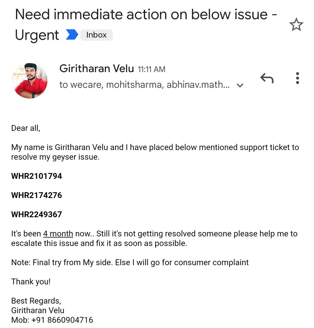 Giritharan_Velu's tweet photo. @HindwareApp @Hindware_India @HindwareIndia #needimmediateaction #Hindware https://t.co/zO4rDqKIiG