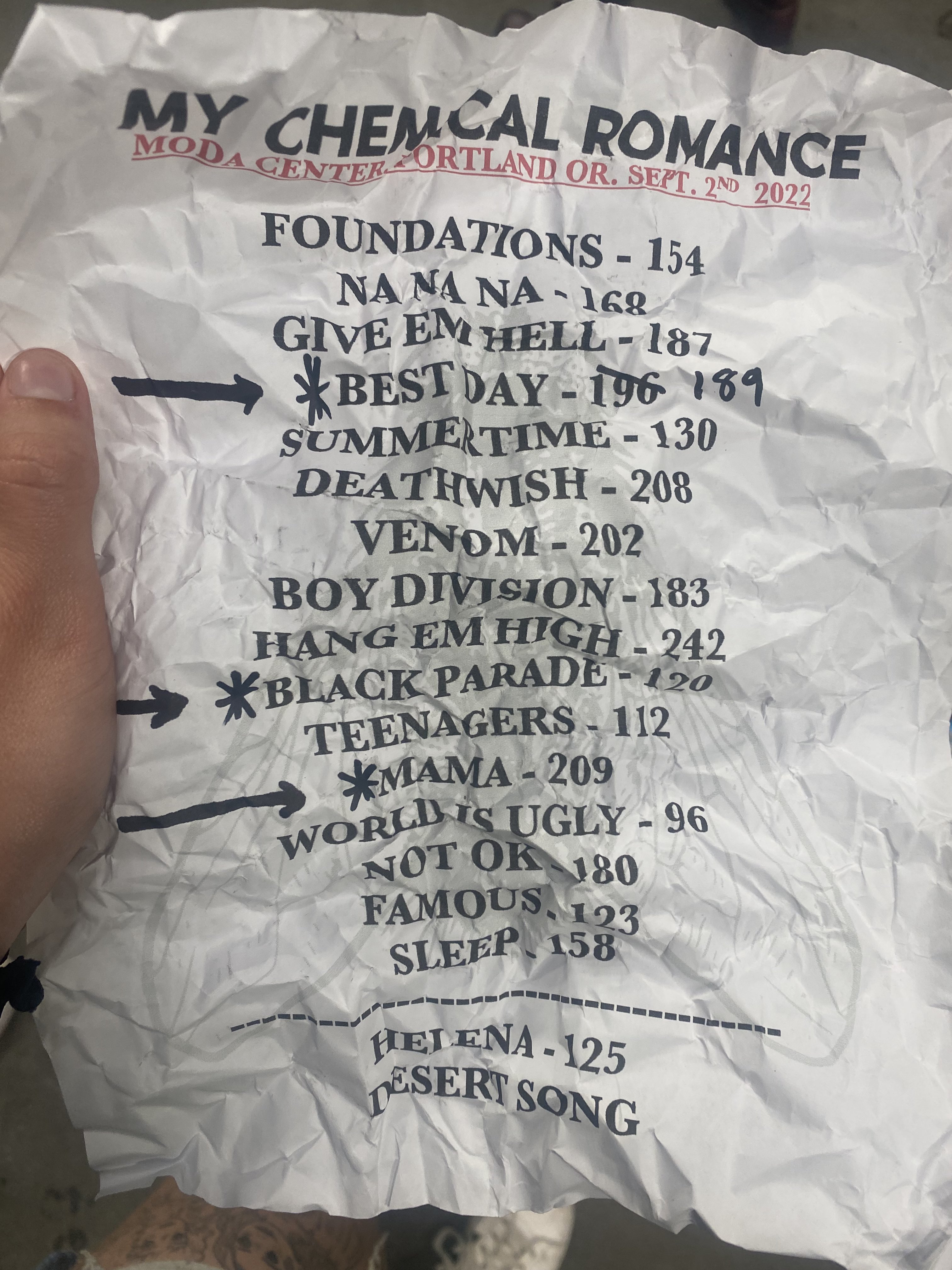 MCR Tour Updates on Twitter "THE OFFICIAL SETLIST FOR MCRPORTLAND 💫