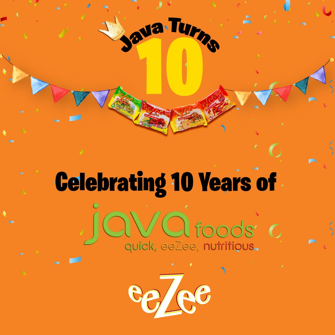 javafoods's tweet photo. Happy 10 years to Java Foods, the home of Zambia's favourite eeZee Noodles. We would like to thank you all for the support and being part of our journey. 
#10YearsStrong #JavaFoods https://t.co/PdtJnxbD5W