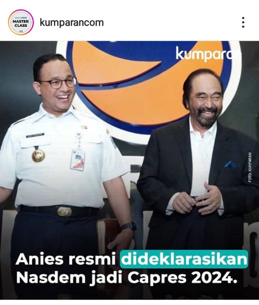 Partai <a href="/NasDem/">Partai NasDem</a> resmi deklarasikan Anies Baswedan capres dlm Pilpres 2024. Yang dukung keputusan Nasdem Anies capres, yang berterimakasih atas langkah Surya Paloh, yuk like &amp; retweet.
