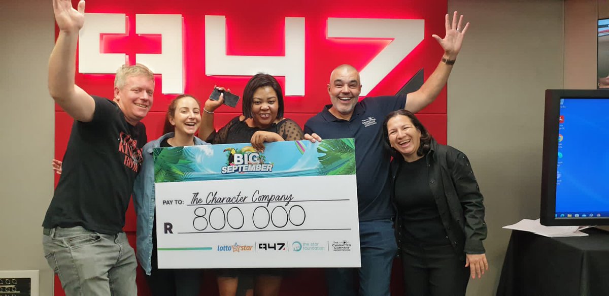 AneleAndTheClub's tweet photo. The team from @Lotto_Star wrapped up #BigSeptember with a special cheque handover of R800,000 raised for @TheCharacterCo.

The initiative is an activities-based  MENtorship programme for young boys growing up with absent fathers and no positive male role models.

#Lottostar https://t.co/BYbObnqWRy