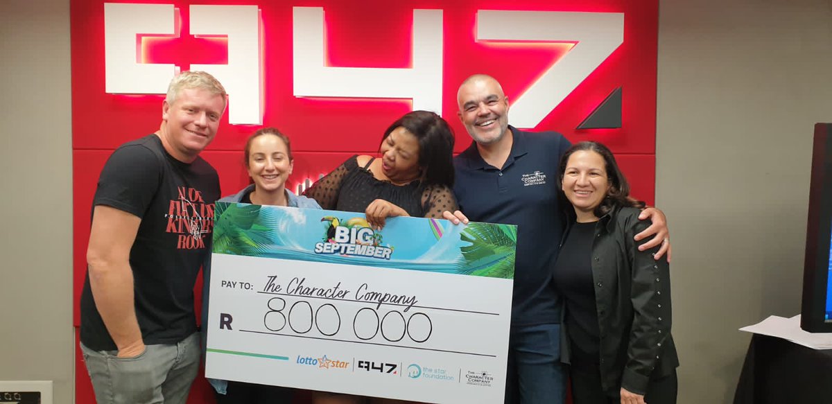 AneleAndTheClub's tweet photo. The team from @Lotto_Star wrapped up #BigSeptember with a special cheque handover of R800,000 raised for @TheCharacterCo.

The initiative is an activities-based  MENtorship programme for young boys growing up with absent fathers and no positive male role models.

#Lottostar https://t.co/BYbObnqWRy