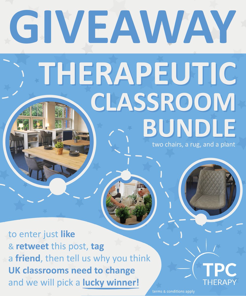 ✨⭐GIVE AWAY🌟✨
Have you seen our #Therapeuticclassrooms? Would you like to make some changes to your clssstoom? We want to help! Just
🔹Like & retweet this post
🔹Tag a friend
🔹Tell us why you think uk classrooms need to change
For your change to win
#edutwitter 
@TwinklSLT