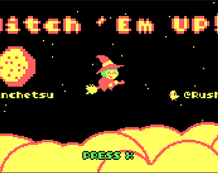 I recommend Witch 'Em Up! by @tinchetsu & @RushJet1! Free via tic80.com/play?cart=121 This short side-scrolling shmup has super cute visuals, a killer soundtrack, and demanding difficulty! It took me hella tries to win. Maybe you can do better? Strategy is key! Play in-browser!