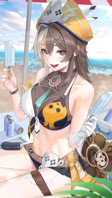 夏の海とアイスとヴィルヴィ「一口食べる?」 #崩壊3rd #HonkaiImpact3rd 