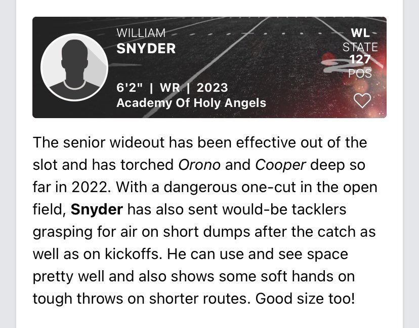WillySnyder3's tweet photo. Thank you for the write up @PrepRedzoneMN https://t.co/znGhX76p74