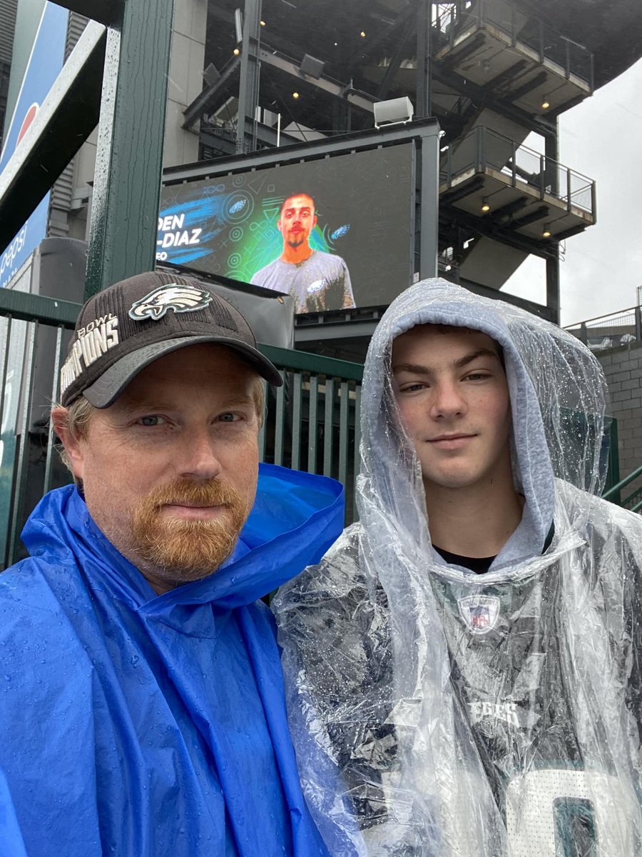 Had a blast at a very wet Eagles game with my son!
