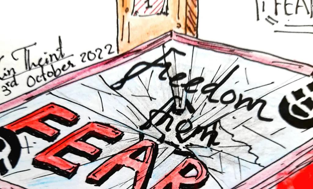 Revotober Day 3:Fear
#revotober 
#revotoberday3
#fear 
#ink
#colorpencil
#loveart
#myanmarmilitarycoup