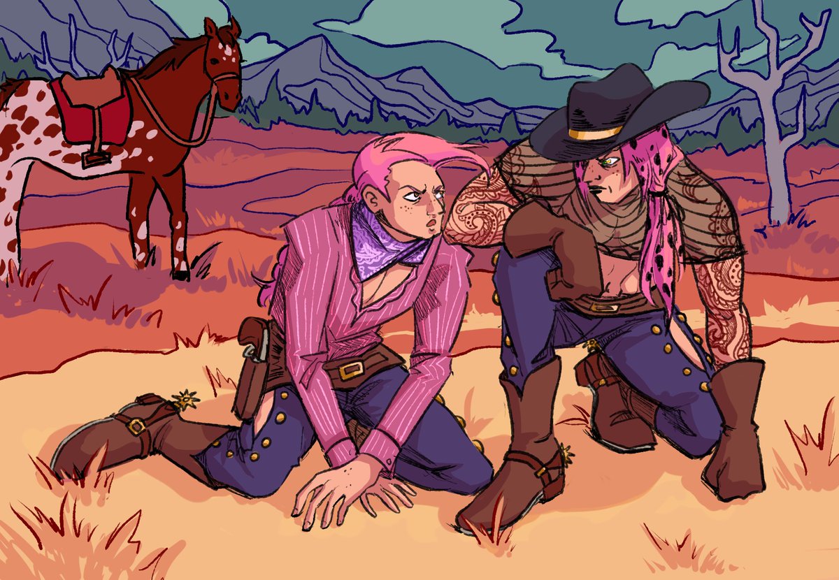 this pose is so cute it made me want to draw them as steel ball run characters🤠