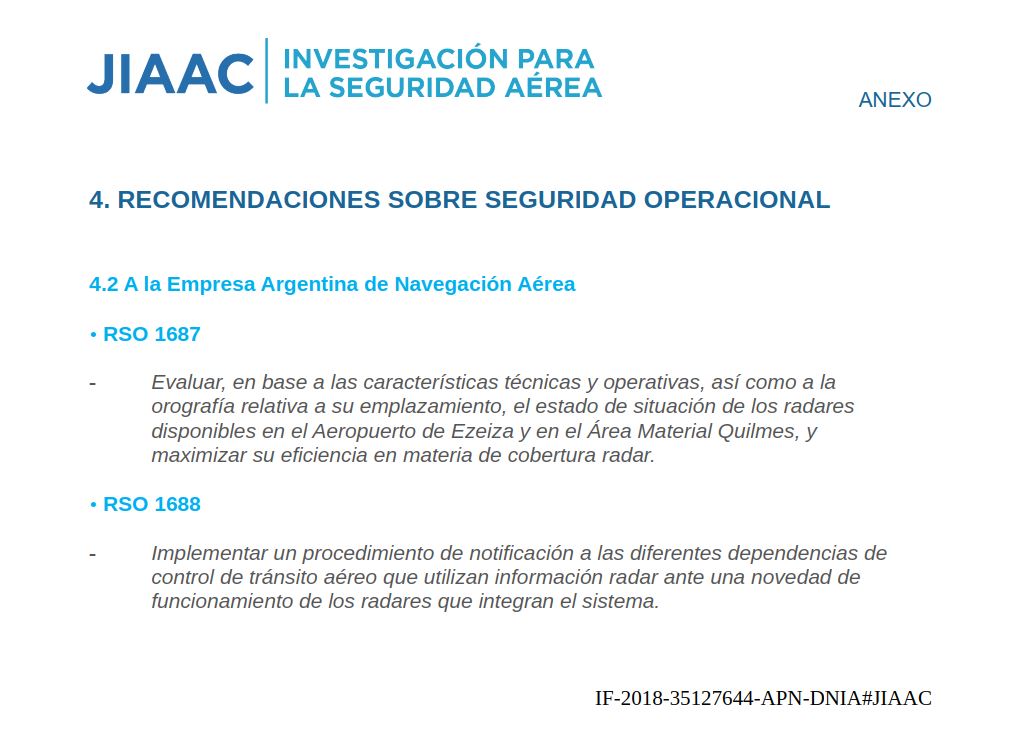 No pareciera haber solución a inconvenientes detectados en materia de vigilancia RADAR. Deviene necesario cumplir con las recomendaciones de seguridad operacional y con la norma que exige inspección en vuelo. Tecnología como defensa sistémica. Vidas y bienes, gestión incompetente
