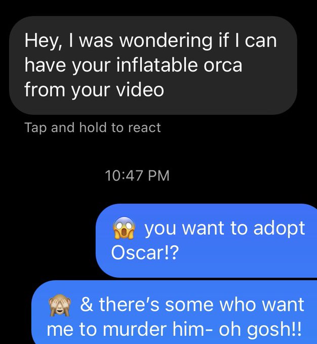 #inflatable #looner #dilemma 😱 keep? Give? POP? 😈 what is the fate of Oscar the #orka https://t.co/H<a href="/tag/inflatable"class="tags">#inflatable</a><a href="/tag/looner"class="tags">#looner</a><a href="/tag/dilemma"class="tags">#dilemma</a><a href="/tag/orka"class="tags"><span>#orka</span></a>