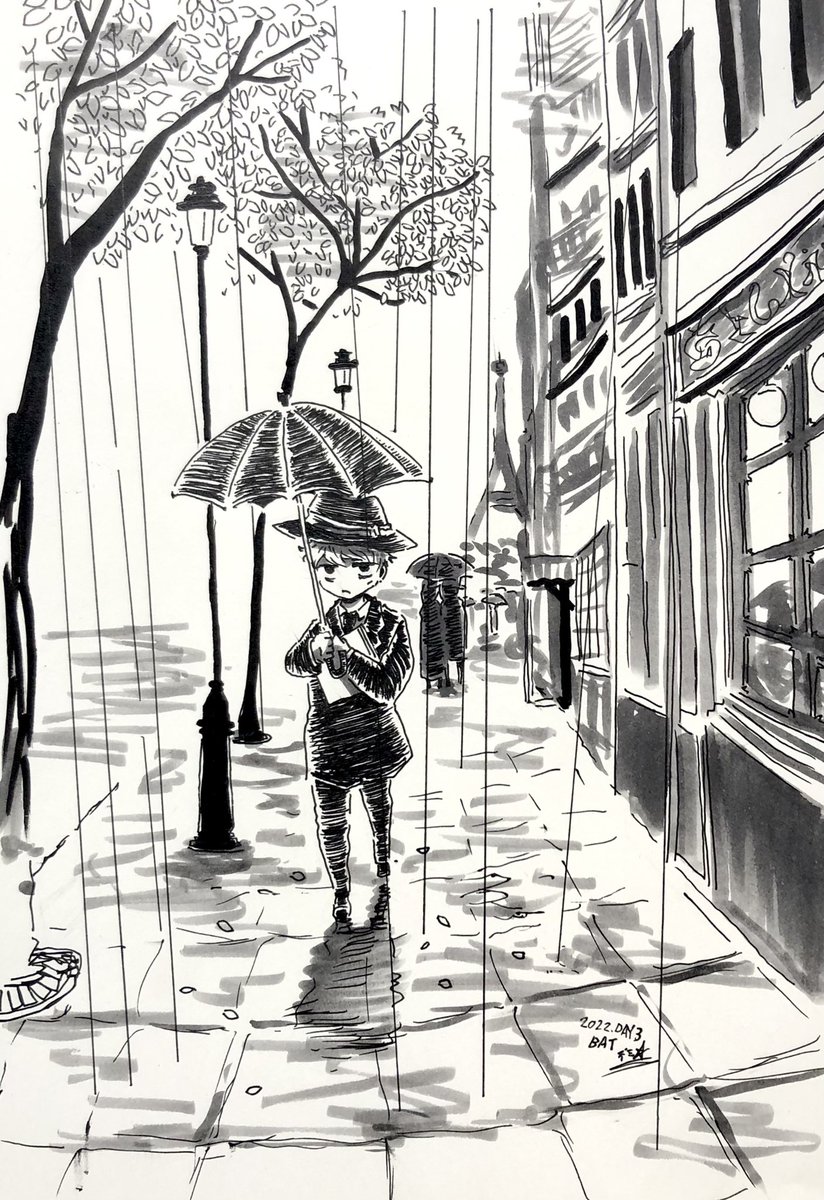 #inktober #inktober2022 
#オルフェさんと綴るペン画の旅

DAY 3. BAT.
蝙蝠。

蝙蝠傘の似合う男。 
