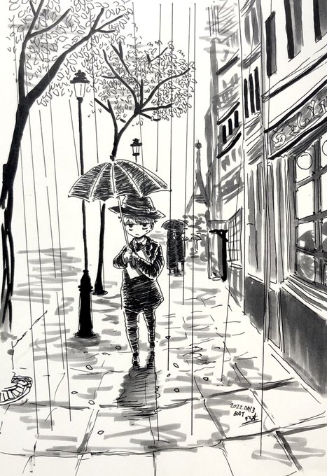 #inktober #inktober2022 
#オルフェさんと綴るペン画の旅

DAY 3. BAT.
蝙蝠。

蝙蝠傘の似合う男。 