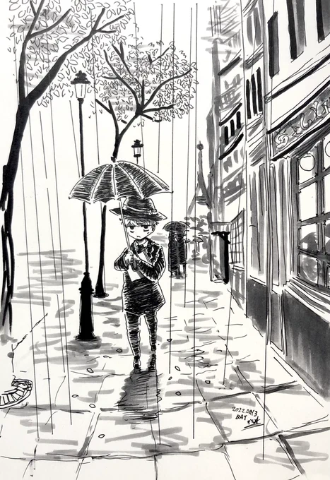 #inktober #inktober2022 
#オルフェさんと綴るペン画の旅

DAY 3. BAT.
蝙蝠。

蝙蝠傘の似合う男。 