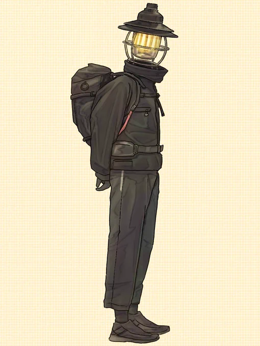 10/3は登山の日ということで、ランタン頭の登山者さん描きました#objecthead #異形頭 
