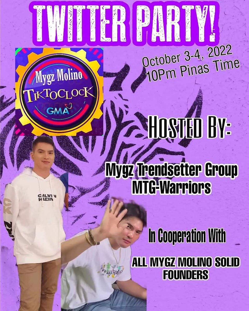 👉WAZZZZZ UP!!! JOIN US GRAND TWITTER PARTY ON OCT. 3-4 @ 10PM PINAS TIME...MYGZ MOLINO TIKTOCLOCK GUESTING ON GMA 7...MYGZ SOLID SUPPORTERS , ALL SOLID FOUNDERS, MTG-WARRIORS, ADMINS &amp; MEMBERS LET'S UNITE AS ONE💪💪🐦🐦