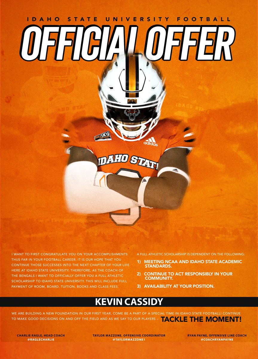 After a conversation with @CoachRyanPayne I am blessed to receive and offer from @IdahoStateFB Thank you for the opportunity!!! ⬛️🟧 @JordanJ_ @PrepRedzoneOR @AndrewNemec @SBLiveOR @BrandonHuffman