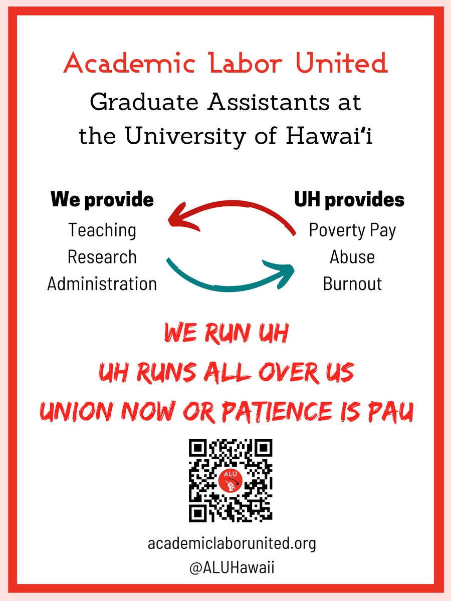 We run UH UH runs all over us Union now or patience is pau We provide teaching, research, administration UH provides poverty pay, abuse, burnout