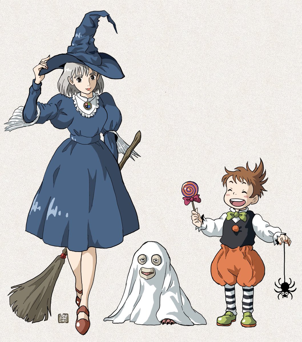 「もう10月早いな〜去年はハウルファミリーでハロウィンのイラストを描きました「お菓」|ひとみんのイラスト