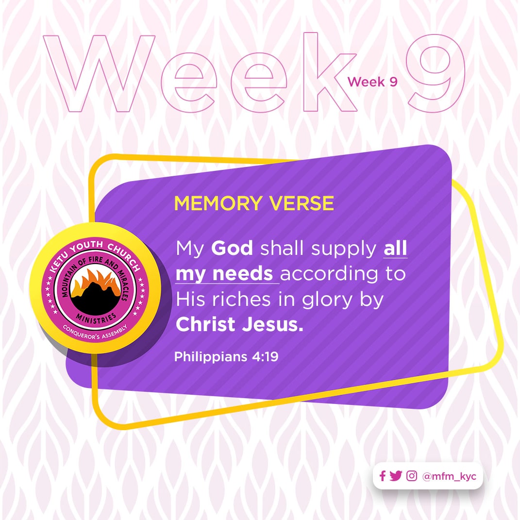 mfm_kyc's tweet image. Memory verse for the week

Philippians 4:19

#mfmkyc #conquerorsassembly #mountainoffire #philippians