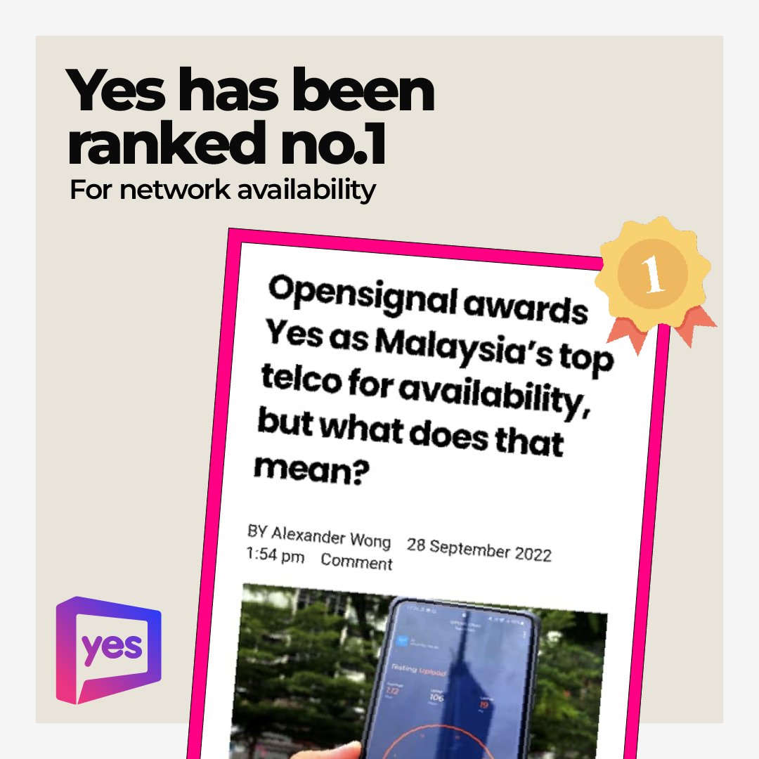 Yes_Telco's tweet photo. We feel proud to be awarded the best telco in Malaysia in terms of network availability all the time! Yes currently has dominance over 13 out of 15 regions in Malaysia.  

#SwitchTo5G now Yes Infinite+ plan or our Yes Wireless Fibre 5G plan. Link in bio! 

#Yes #Yes5Galready https://t.co/LG3YUWis4u