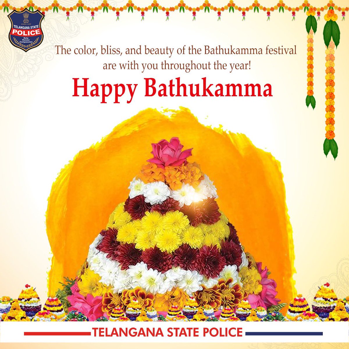 Wishing you all a happy #Bathukamma. May Telangana's rich culture and tradition be cherished. #TelanganaPolice