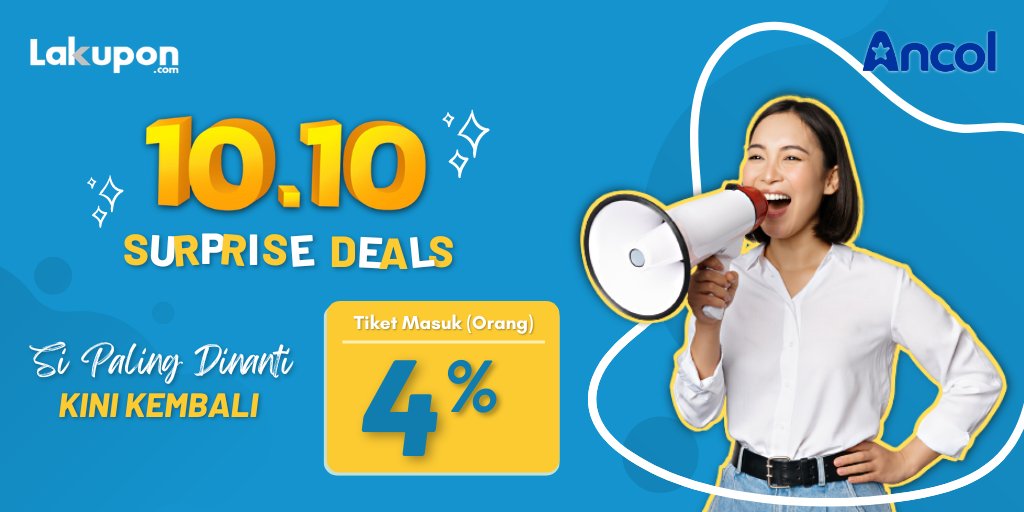 10.10 SURPRISE DEALS!!🎉

Yuhuuu~
PROMO TIKET MASUK ANCOL untuk orang sudah bisa diserbu lagi loh di Lakupon! Surprise Deal ini spesial buat kamu yang sering DM Mimin nanyain tiket masuk ancol untuk orang. Lunas ya janji Mimin😙

Serbu promonya langsung 👉 bit.ly/3UV7K76