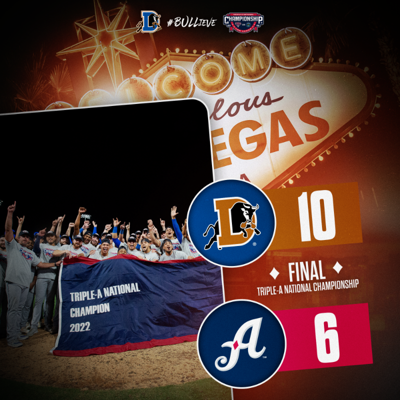 DurhamBulls's tweet photo. Title defended

Bligh Madris earned MVP honors as the Bulls came back with a 5-run 9th inning to earn their 4th Triple-A National Championship!

#BULLieve