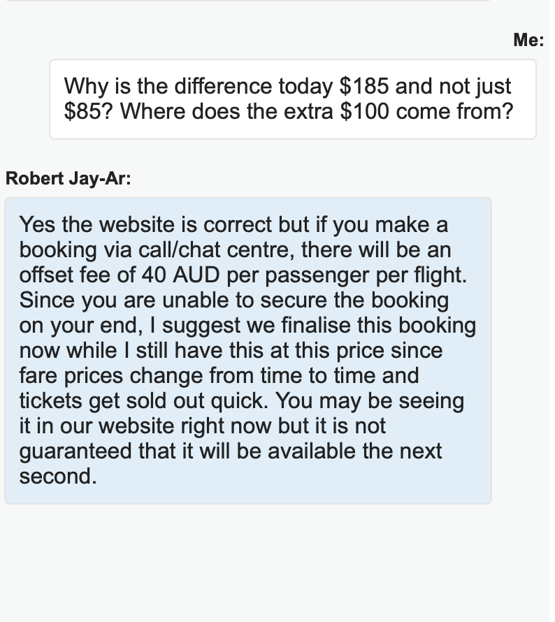 sequacity's tweet photo. I booked the wrong flight. 0% impressed with @Jetstar_NZ customer service and their policies. I paid $122 for a "Starter" ticket. To swap the departure &amp; arrival cities, it's another $185, for $307 total ($40 contact centre fee + $60 change fee + $85 upgrade fee to "Max"). https://t.co/zrQlQ5d86y