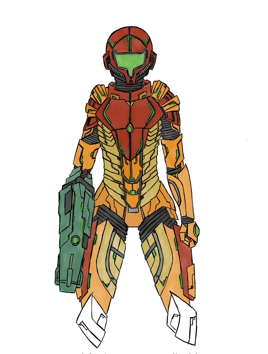 Plus91608205's tweet photo. A friend of mine said I should post this on here...it's my custom Samus Aran armor. I wanted to draw a slimmer version. It's a WIP. Hope you guys like it! @pearlaran 
 #Samus #samusaran #MetroidDread #metroid #ArtistOnTwitter #DigitalArtist #gamers https://t.co/JhnOrcPnCe